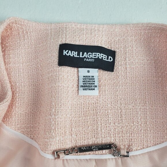 Karl Lagerfeld Tweed Jacket Womens 8 Pink Peach Button Front Mid Length Blazer - Picture 8 of 11